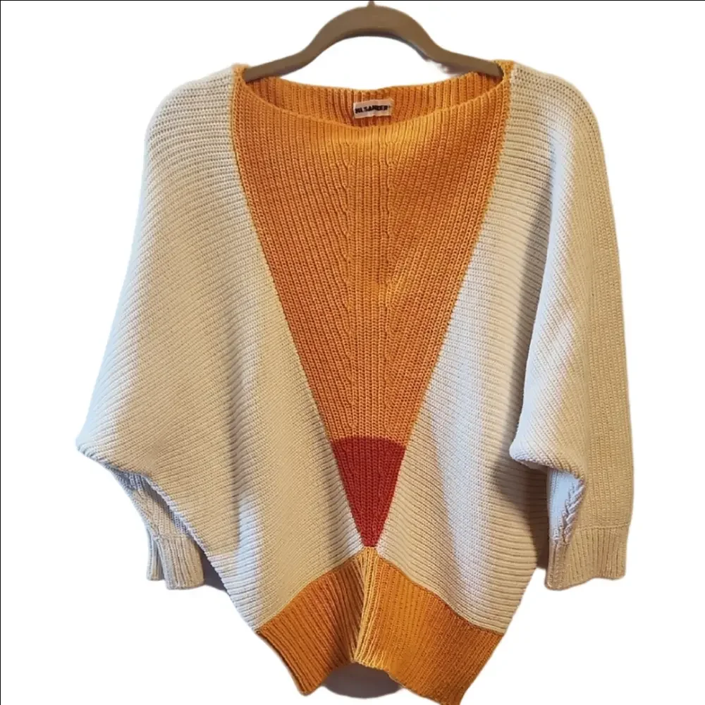 Jil Sander Cream, Orange, and Yellow Colorblock Dolman Sleeve Sweater M/L